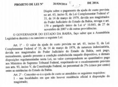 TJ-BA envia projeto de lei por auxílio-moradia para juízes e desembargadores