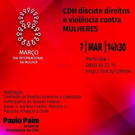 Dia da Mulher: Fenajud realiza debate no Senado em parceria com a CDH e CSPB