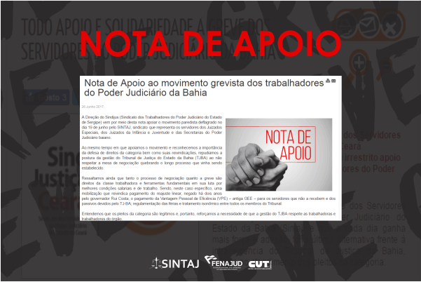 NOTA DO SINDJUS SERGIPE EM APOIO A GREVE DO SINTAJ