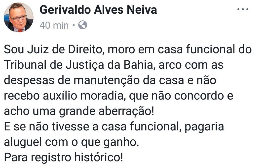 Ainda há esperança? Juiz baiano afirma ser contra o auxílio-moradia